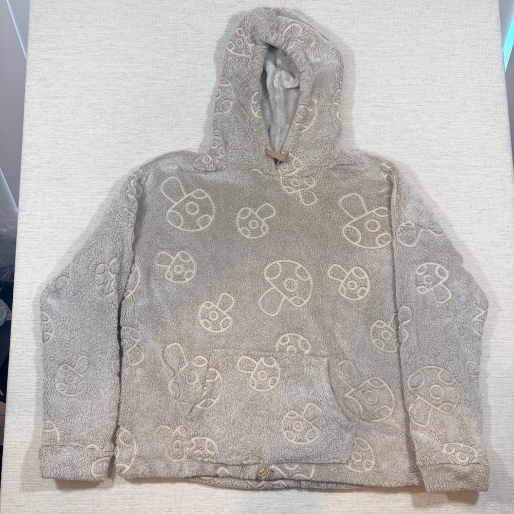 No Boundaries Hoodie Women XL Beige Good Mushroom Embossed Fleece Pullover